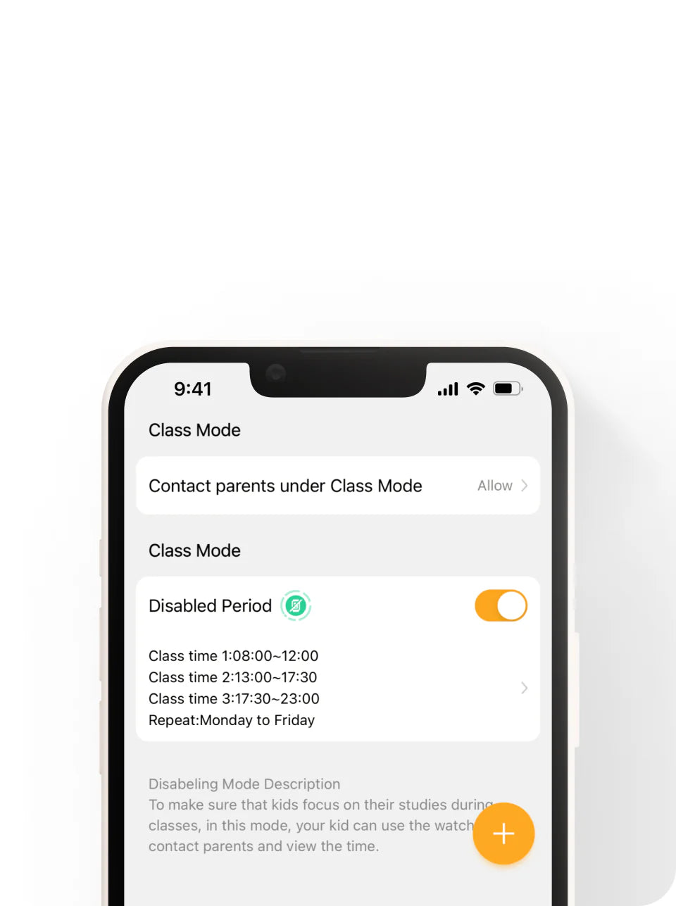 Control our child' learning periods with the class mode on imoo app
