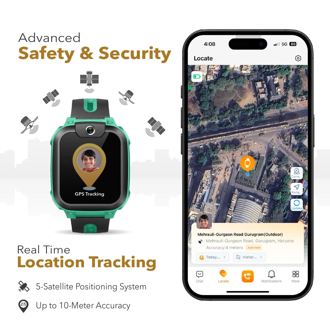 Be assured of your child's safety with imoo watchphone - 5 satellite accurate location tracking