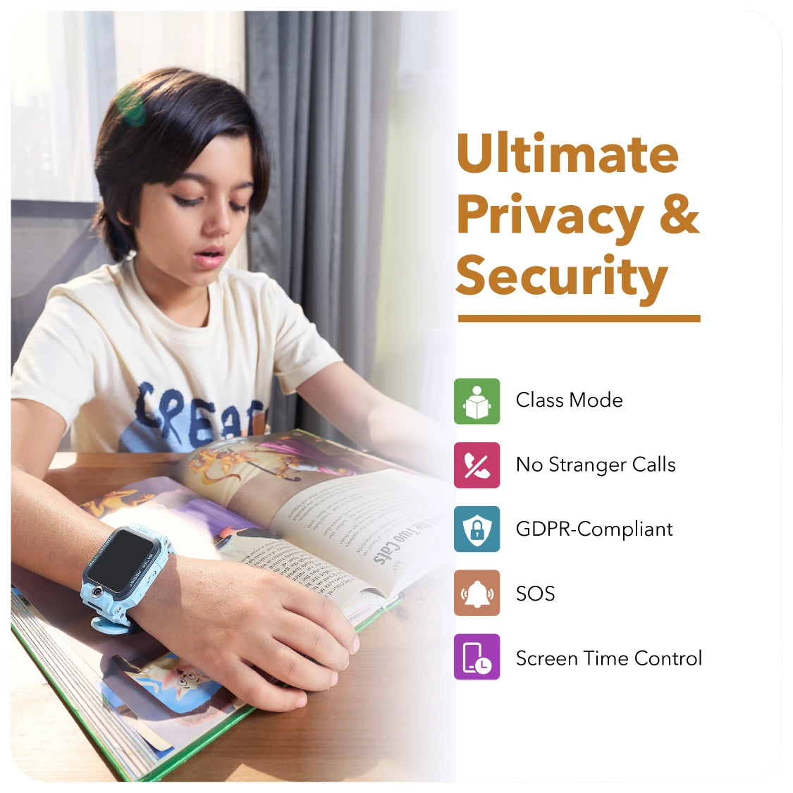 Smart watchphone on the wrist gives complete parental control with class mode and blocking stranger calls