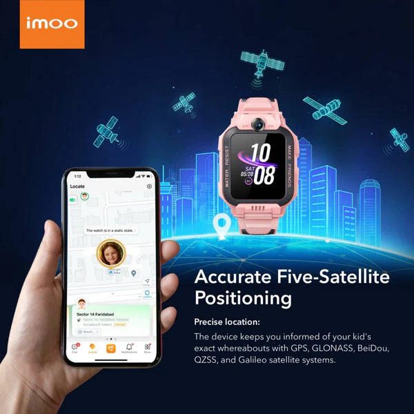 imoo Z7 kids GPS smartwatch, featuring real-time location tracking for enhanced safety and peace of mind for parents.