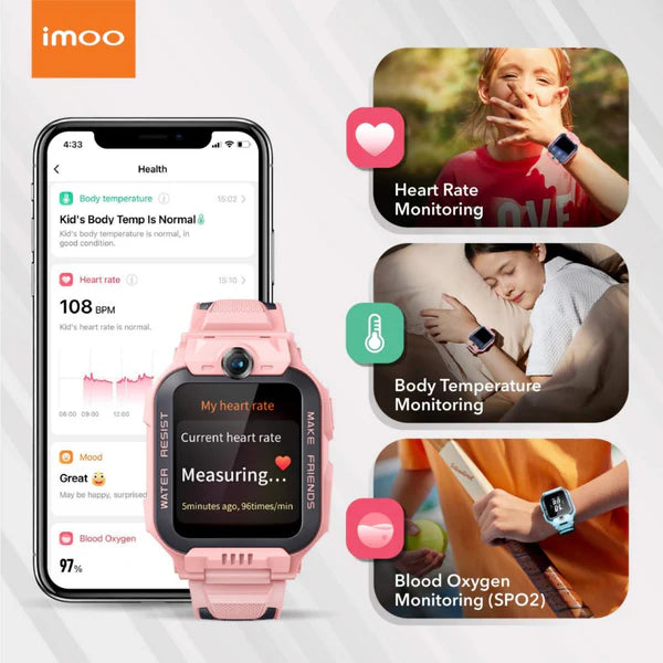 imoo Z7 smart watch for kids, featuring engaging games along with safety and communication tools for young users.
